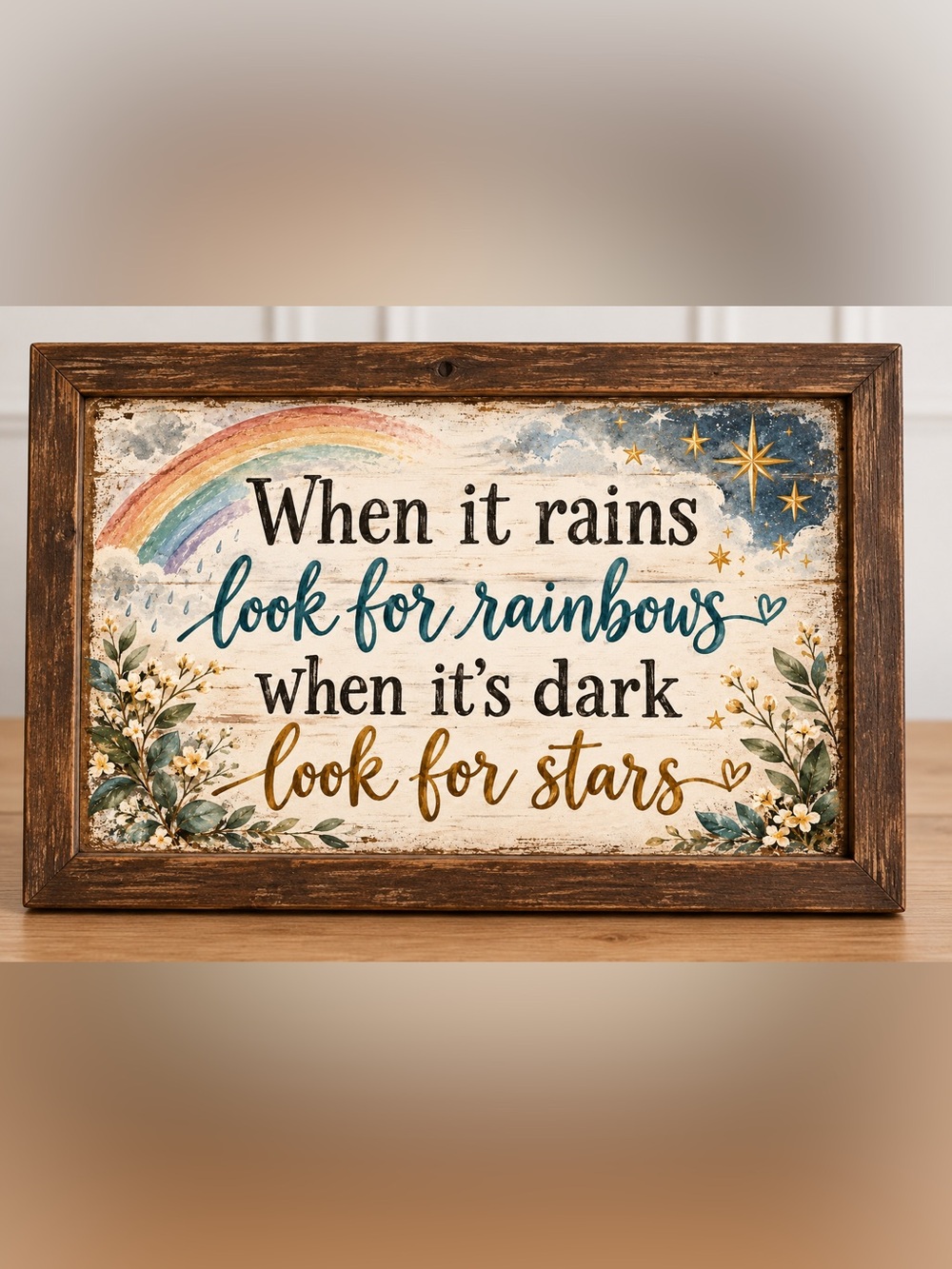 Inspirational Rainbow & Stars Wall Sign - Multicolor 5x7